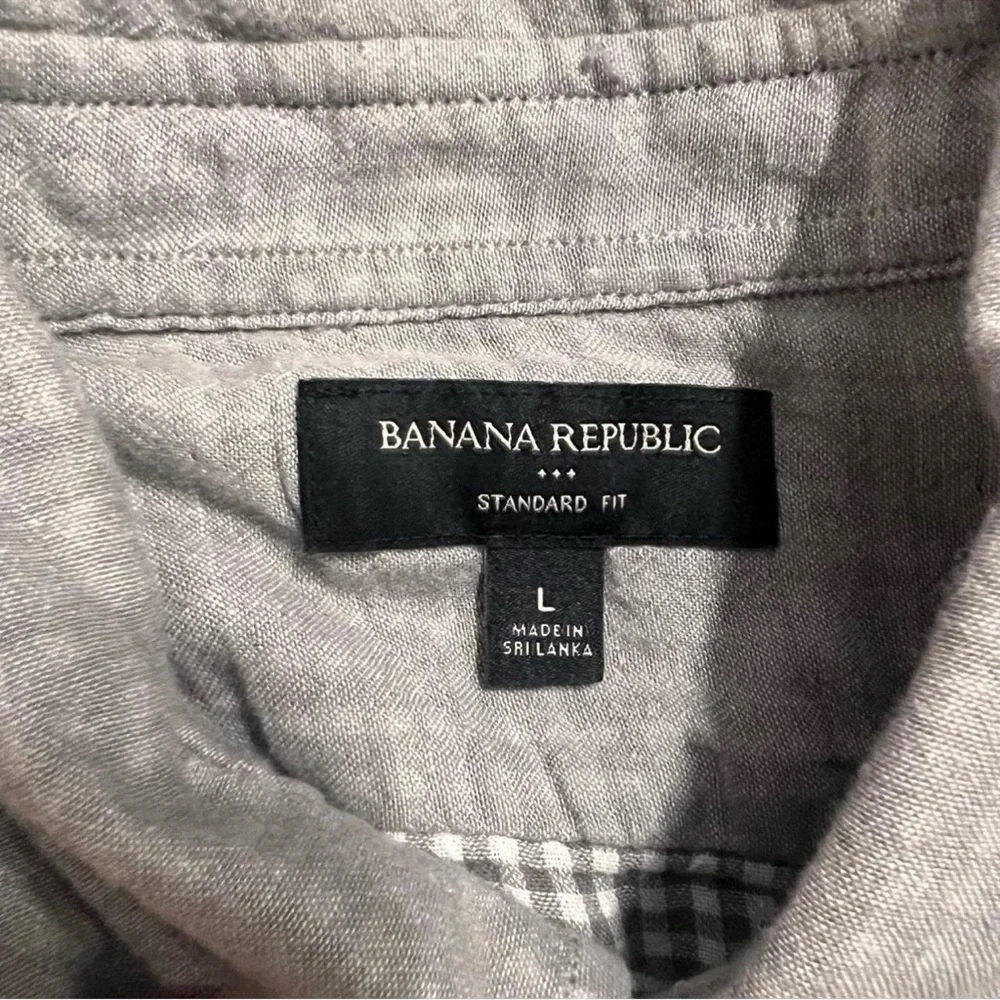 Banana Republic‎ Mens Linen Blend Button Up Shirt Slim Long Sleeve Gray Large